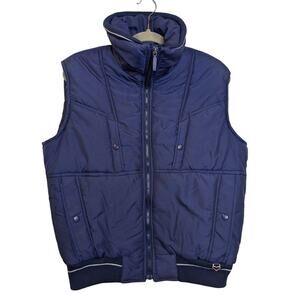VTG OBERMEYER Men's Size Large Navy Blue Puffer Vest Mock Neck 4 Front Pockets